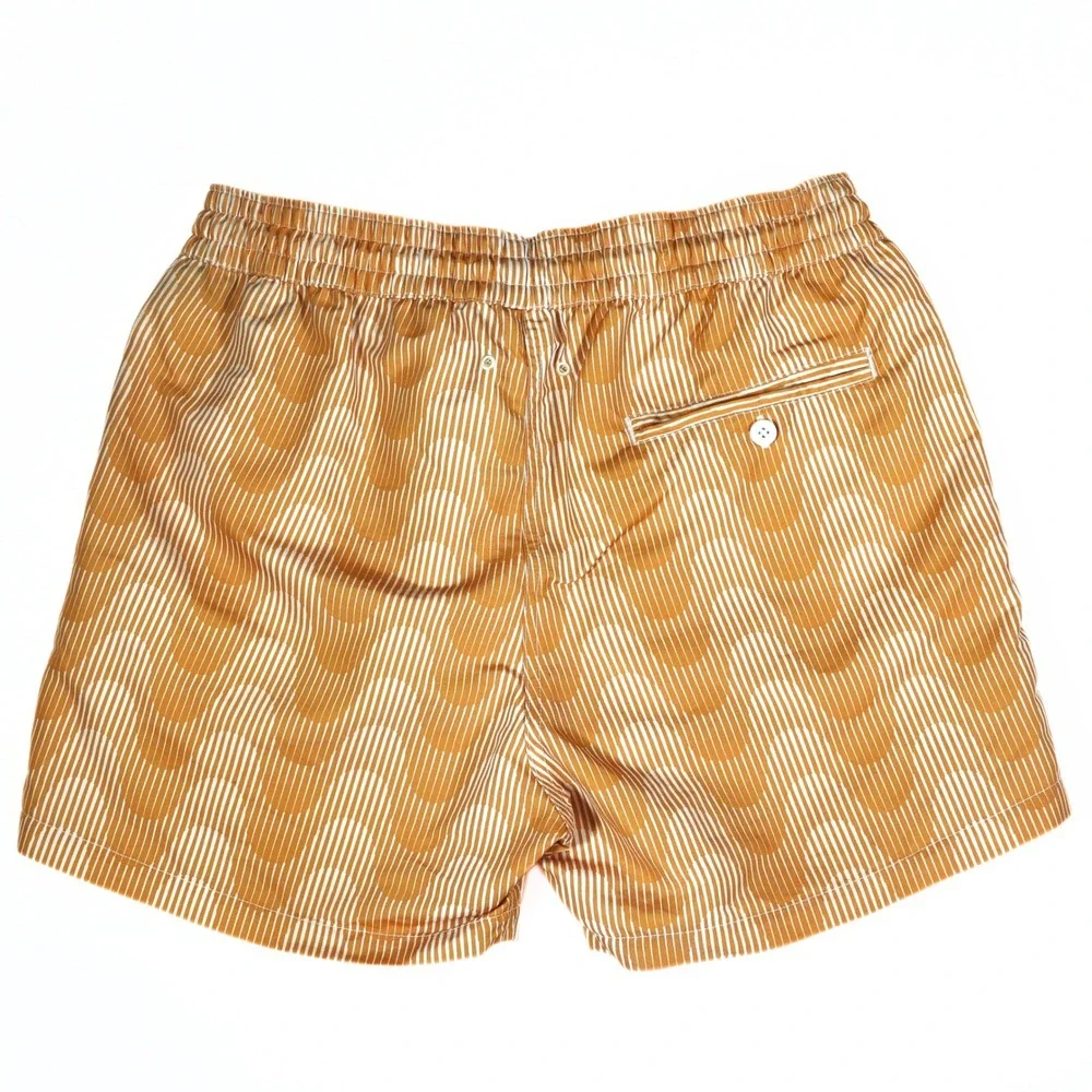 ⁠Frescobol Carioca Mens Swim Shorts Medium M Yellow Geometric Wave Mesh Trunks⁠